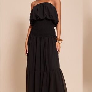 TALL CHIFFON BANDEAU SHEERED WAIST MAXI DRESS